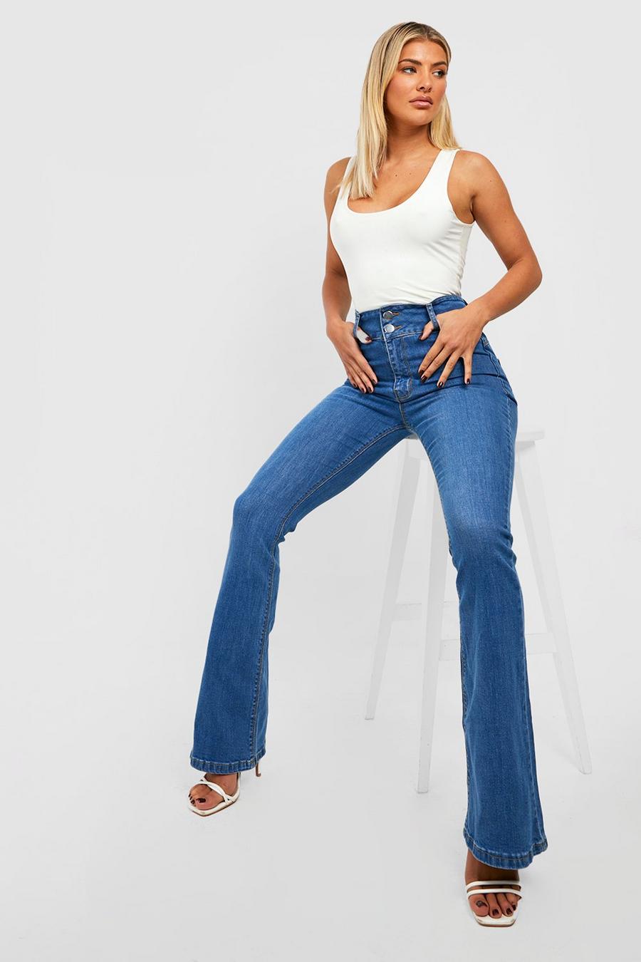 Waisted Super Shaping Skinny Flared Jeans | boohoo