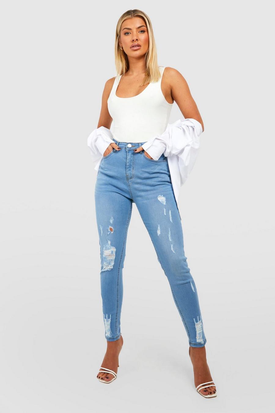 Mid wash blå Ripped Butt Shaper High Waisted Super Skinny Jeans