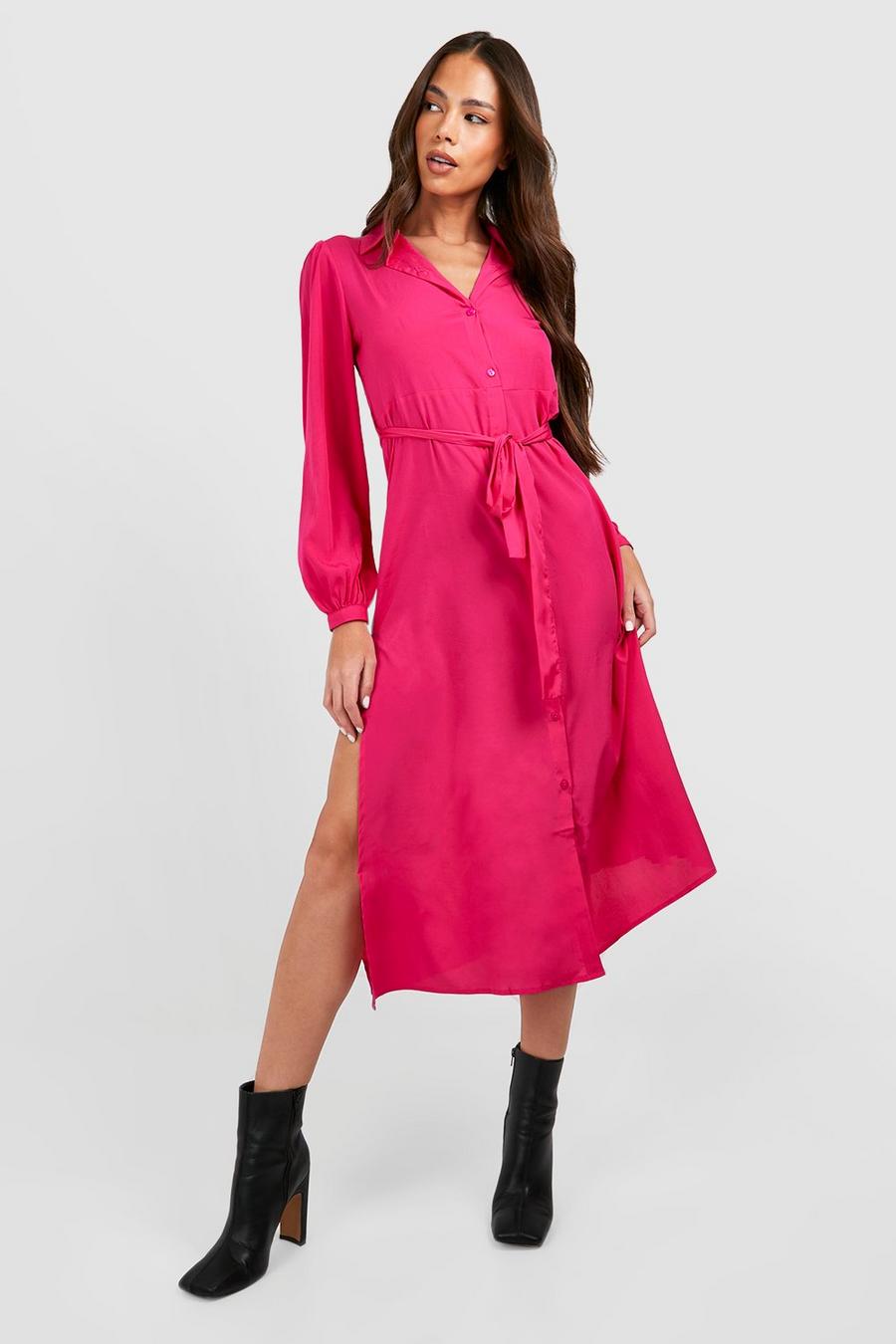 Robe chemise longue, Hot pink image number 1