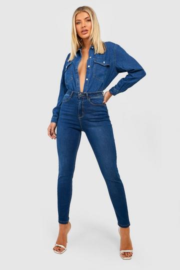 High Waisted Bum Shaping Super Skinny Jeans indigo