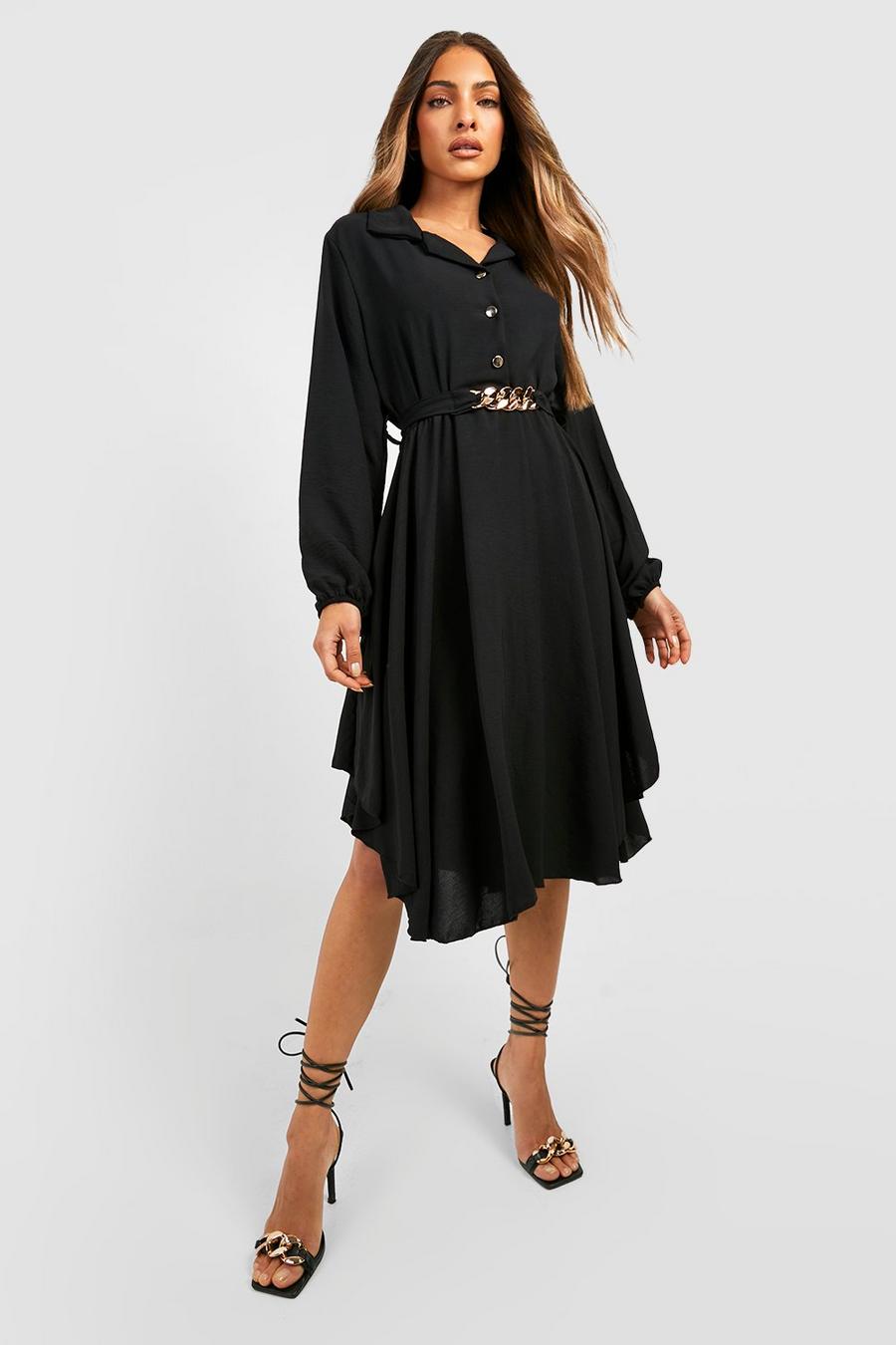 Hemd-Kleid mit Ketten-Detail, Black image number 1
