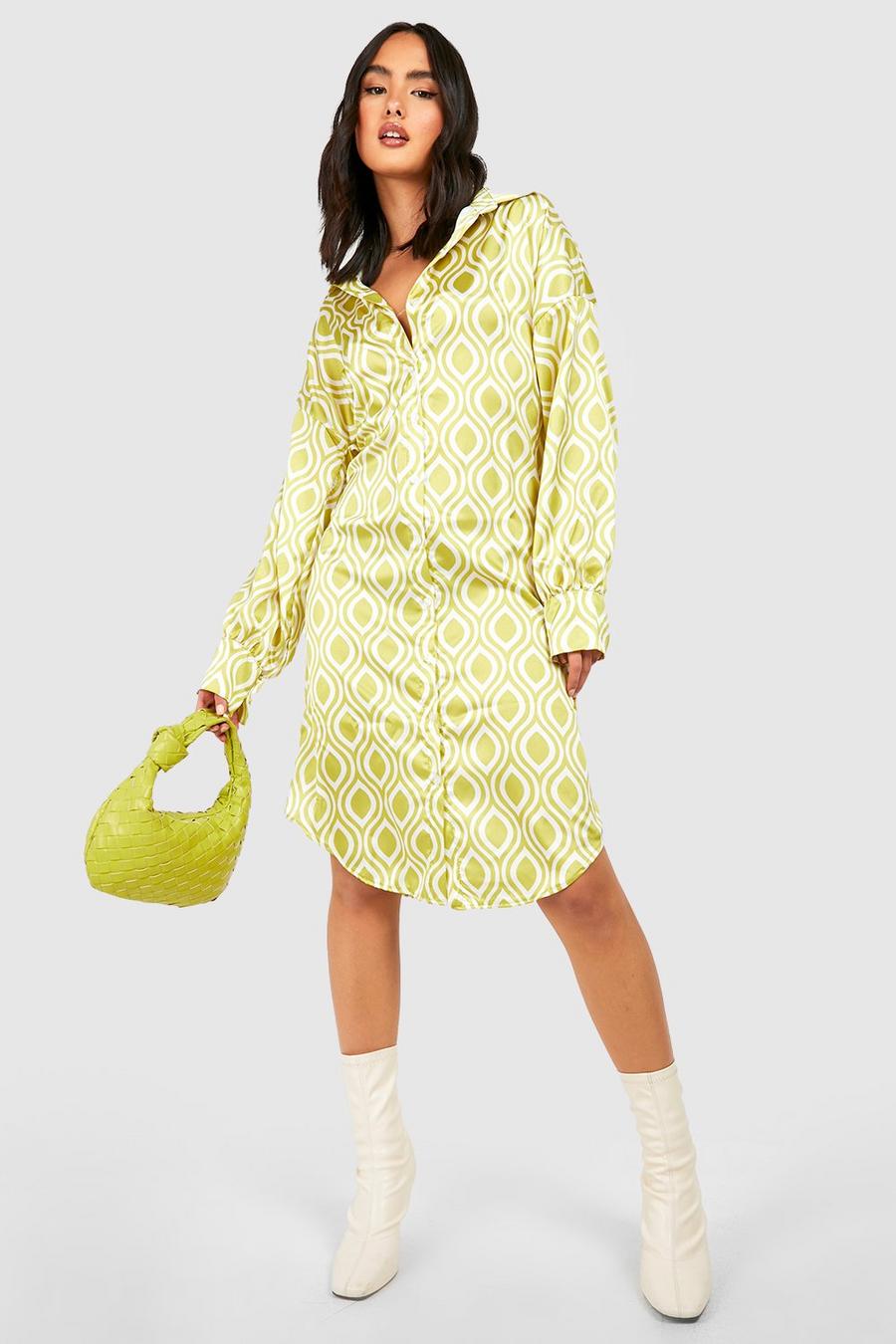 Lime Geo Print Balloon Sleeve Shirt Dress image number 1