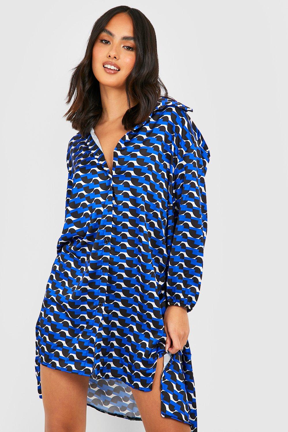 Boohoo geo hot sale print shirt dress