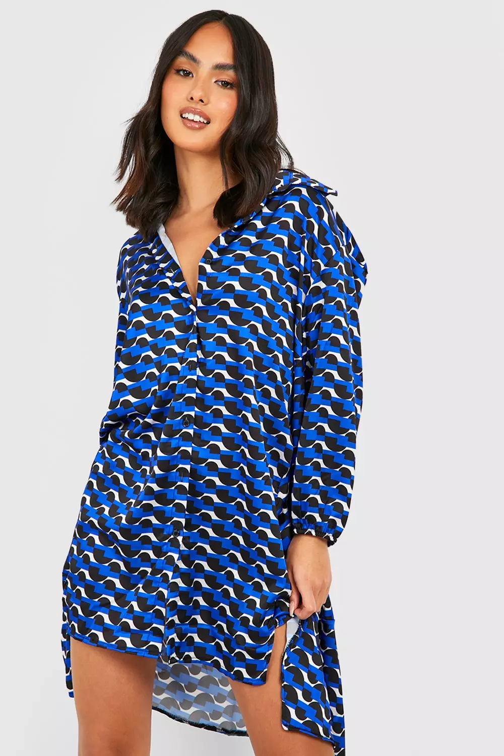 Boohoo geo clearance print shirt dress