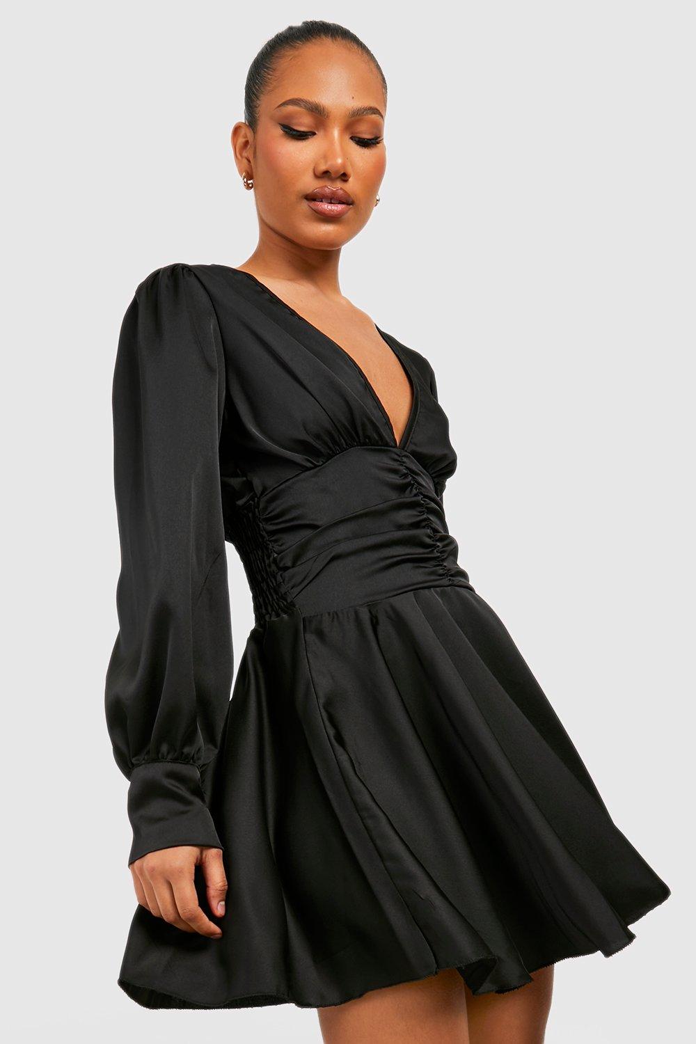 Black satin 2025 skater dress