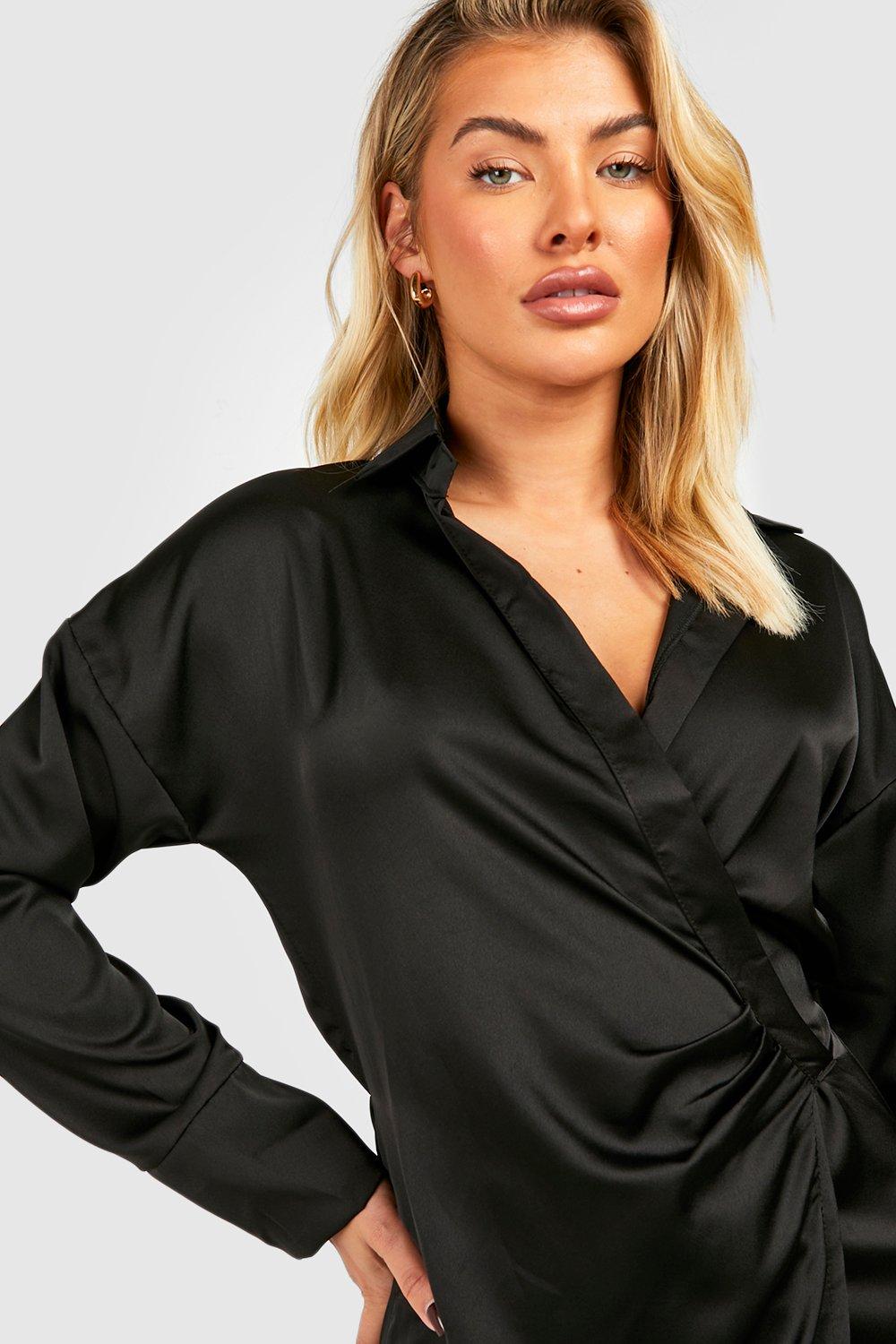 Satin Tie Waist Midi Shirt Dress