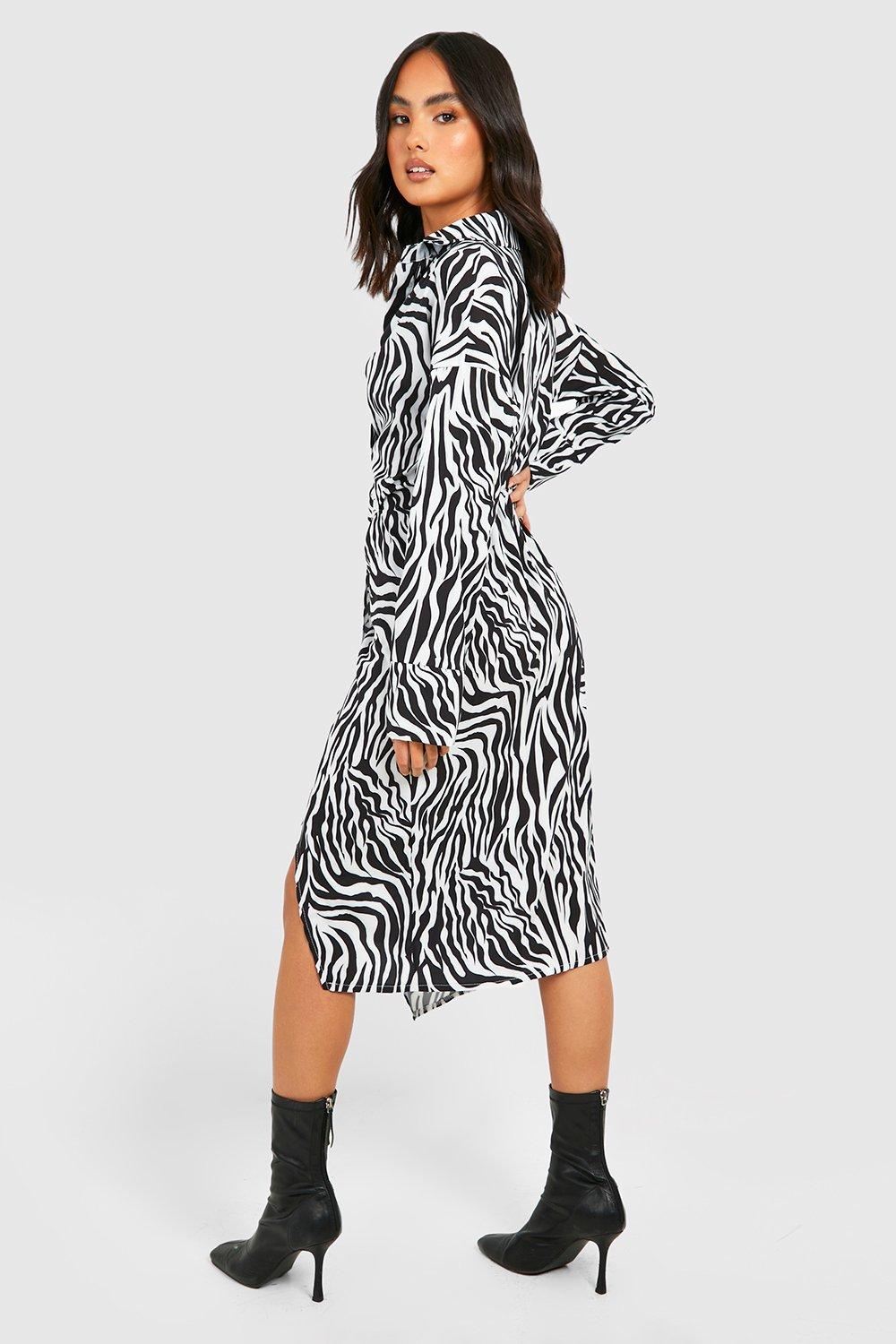 Zebra print 2025 midi shirt dress