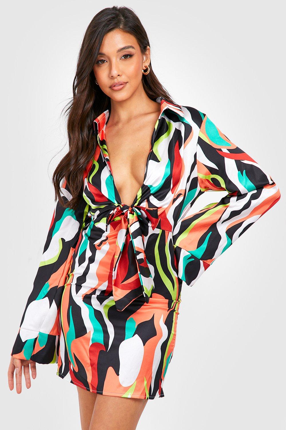 Boohoo satin cheap shirt dress