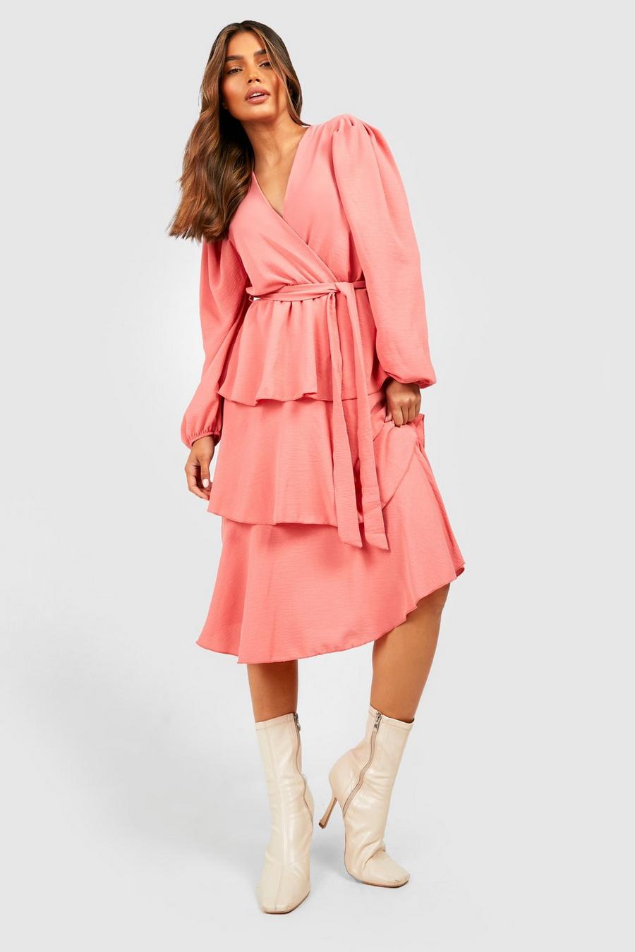 Rose Frill Tiered Long Sleeve Midi Skater Dress image number 1