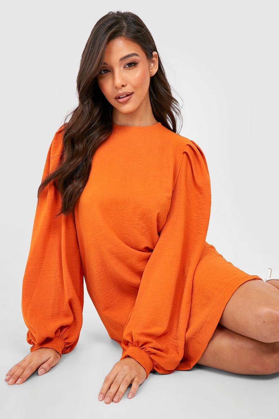 Burnt orange Woven Balloon Sleeve Shift Dress