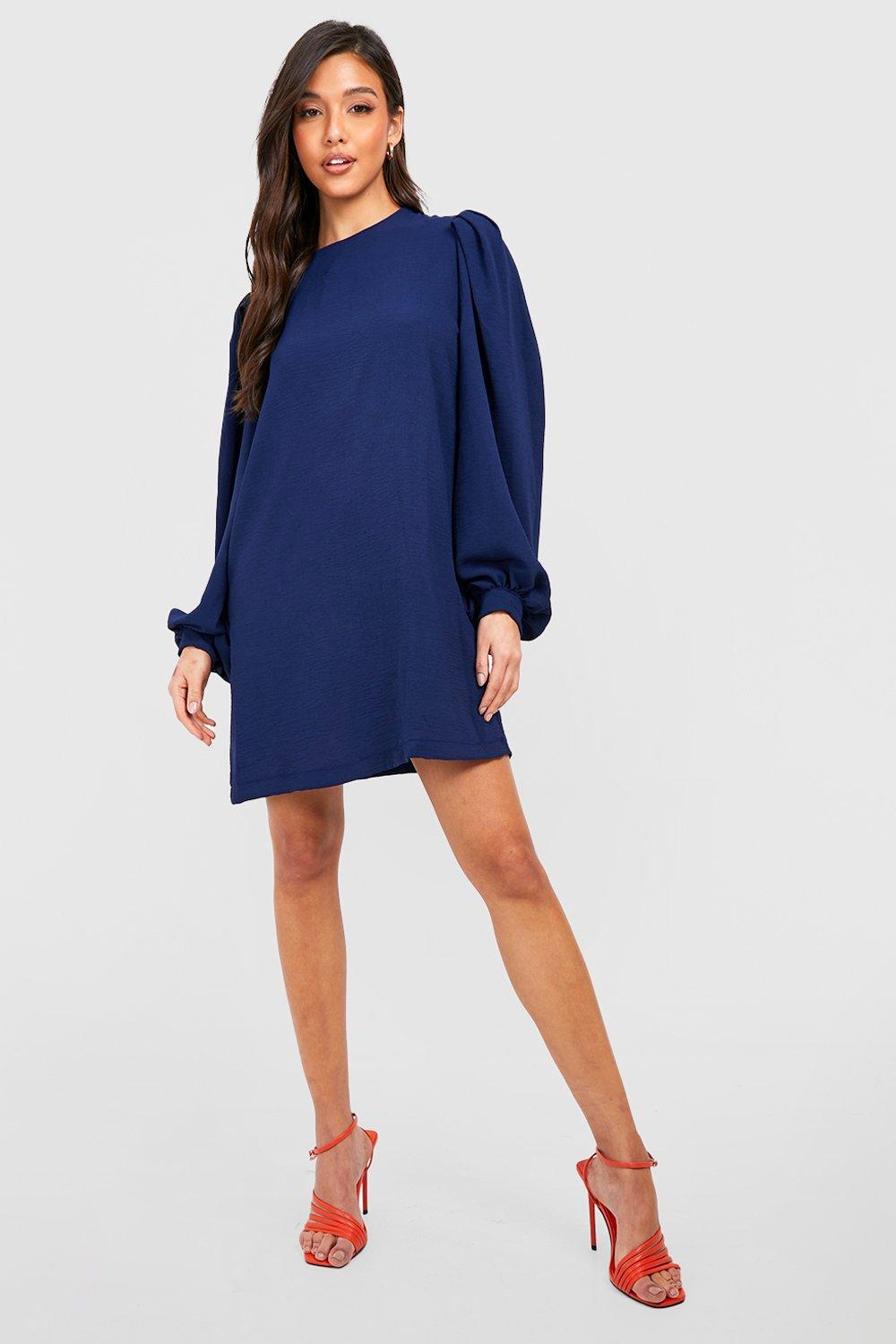 Navy long store sleeve shift dress