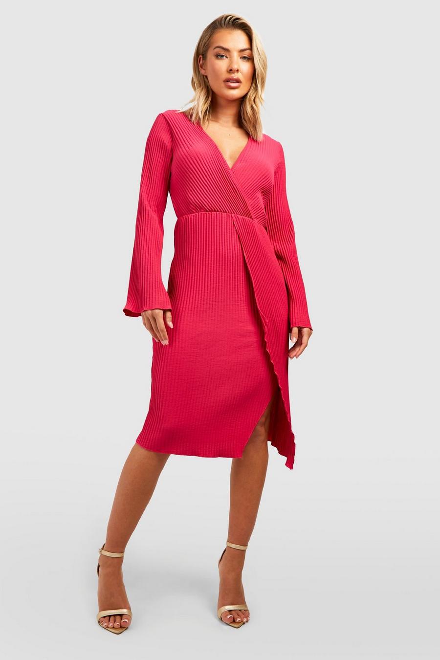 Hot pink Plisse Wrap Midi Dress image number 1