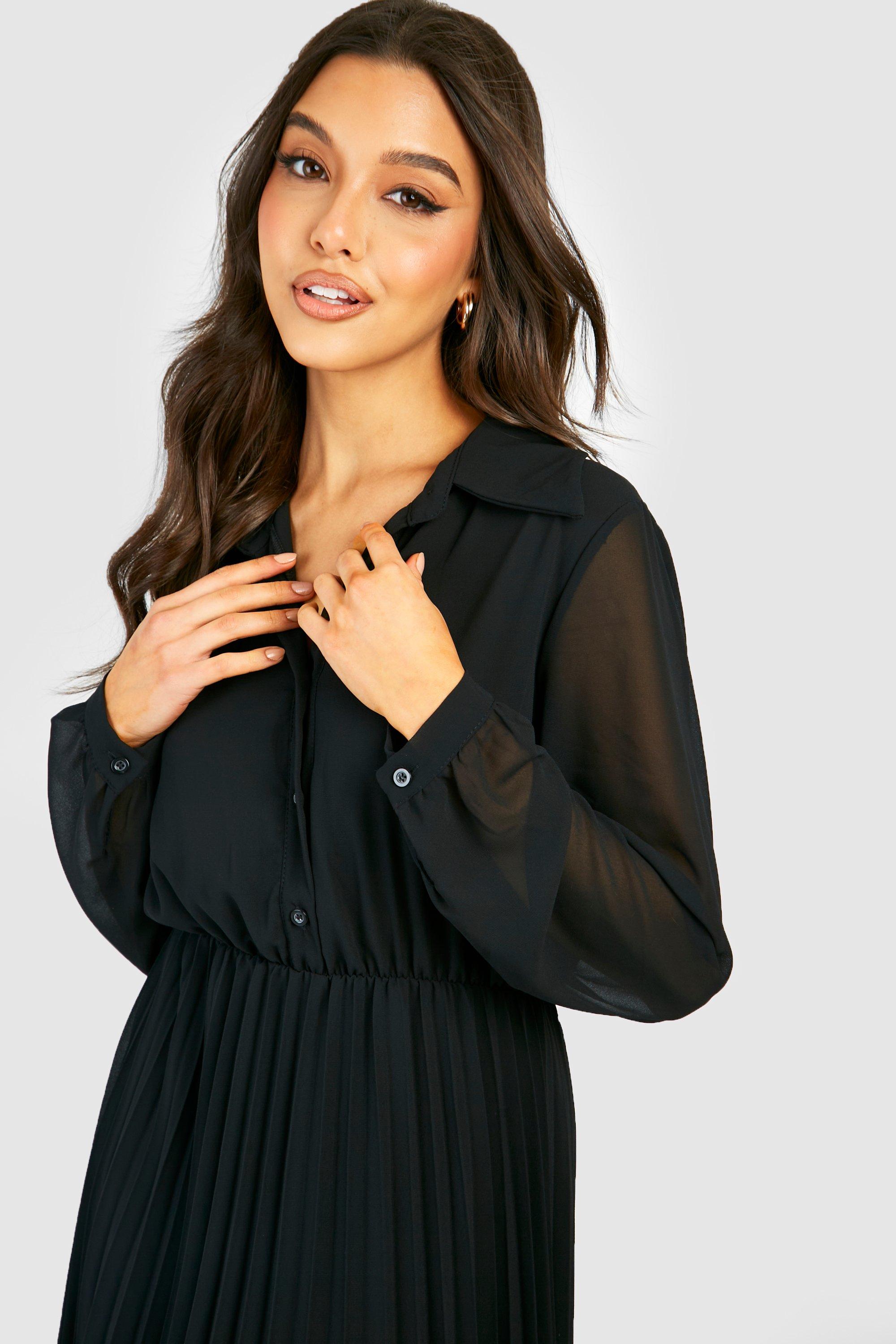 Black chiffon clearance shirt dress