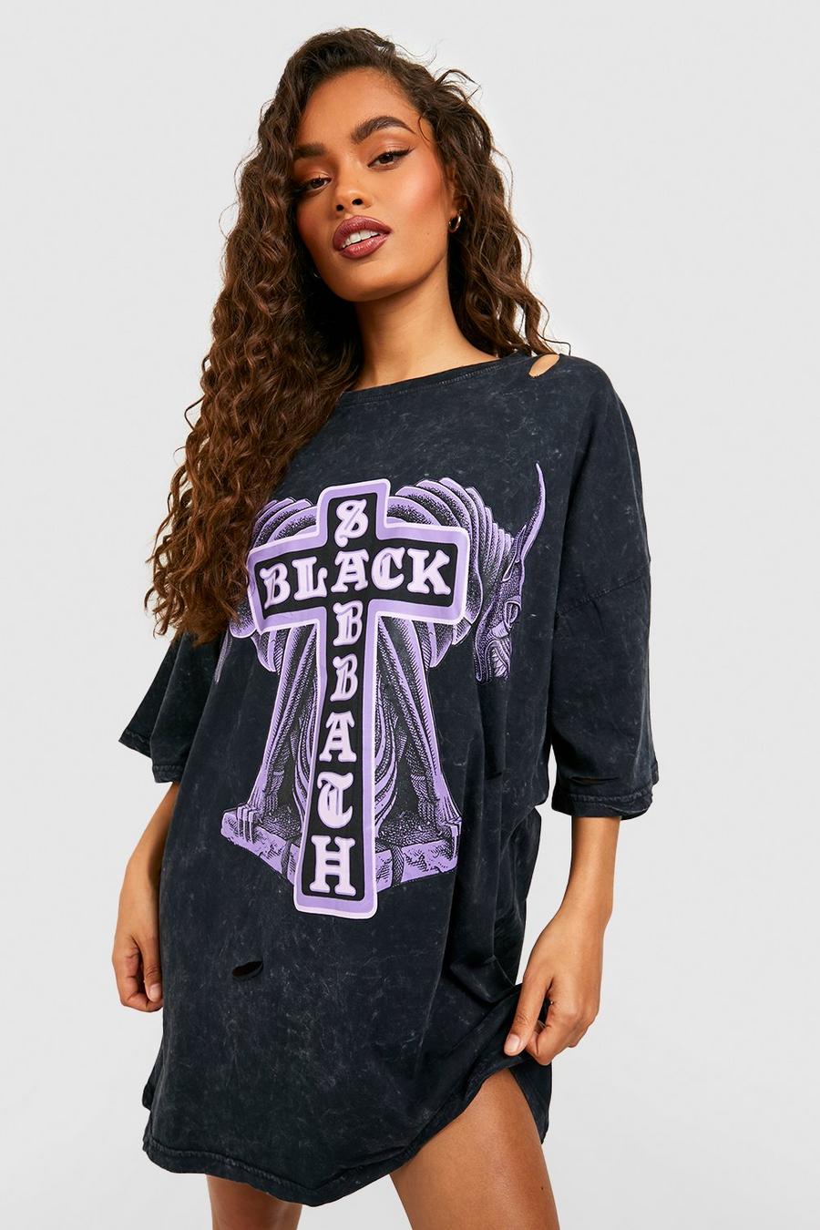 Washed black Black Sabbath Licence Distressed Reworked T-shirt Dress