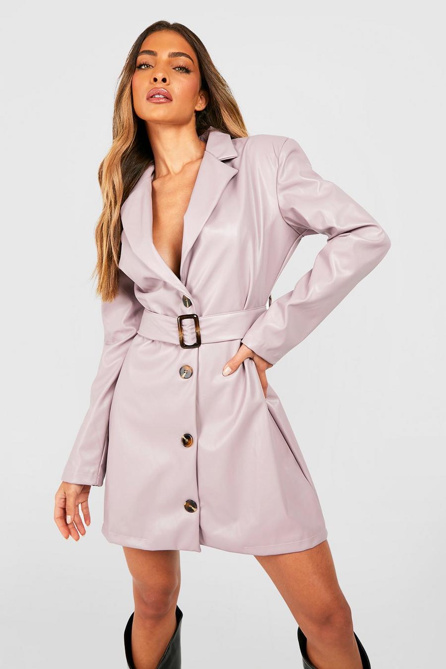 Mauve Leather Look Belted Tailored Blazer Dress image number 1