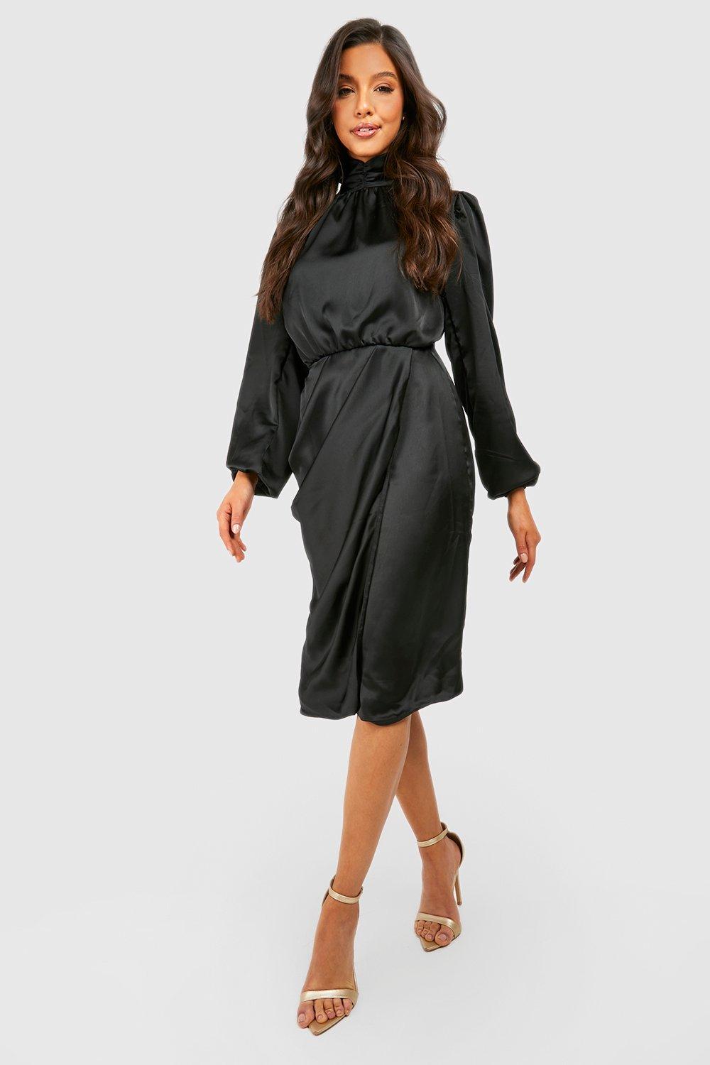 High neck cheap wrap dress