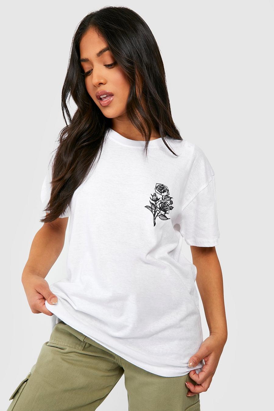 White Petite Rose Pocket Graphic T-Shirt image number 1