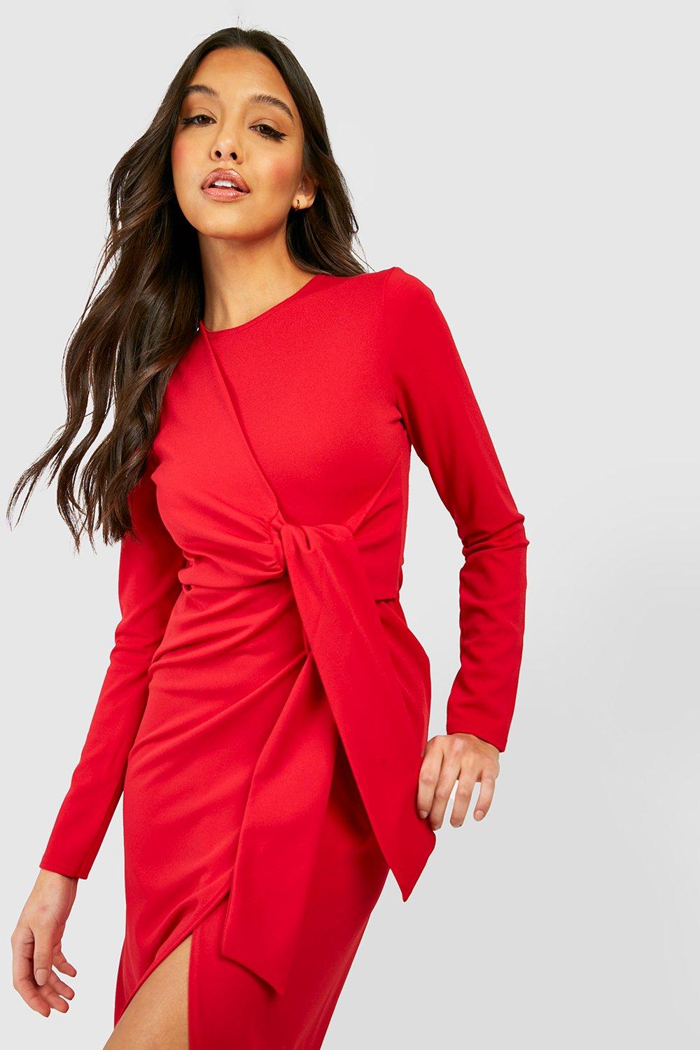 Knot Detail Wrap Midi Dress boohoo IE