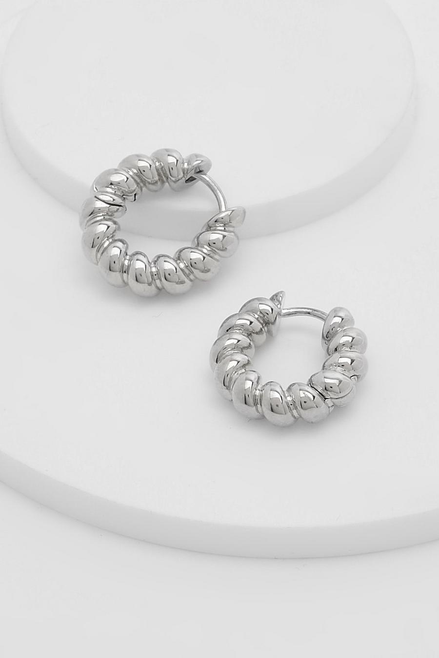 Silver Polished Twist Hoop Earrings image number 1