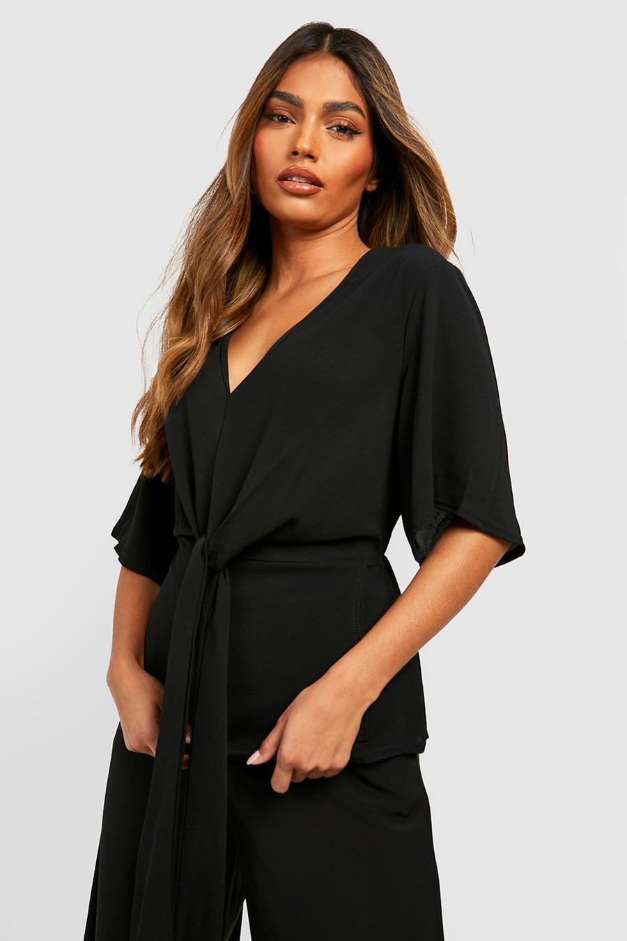 Black Knot Front Flared Sleeve Blouse  image number 1