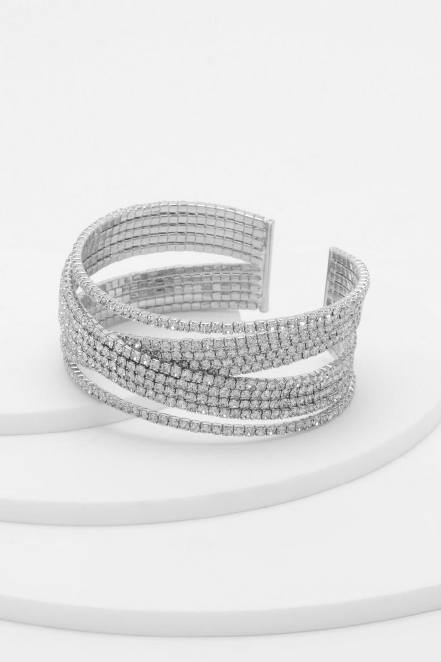 Silver Pave Crossover Row Bracelet image number 1