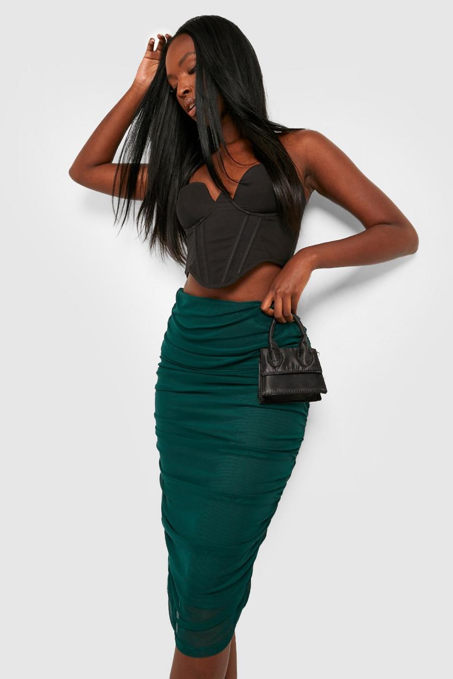 Forest Ruched Mesh Midi Skirt image number 1