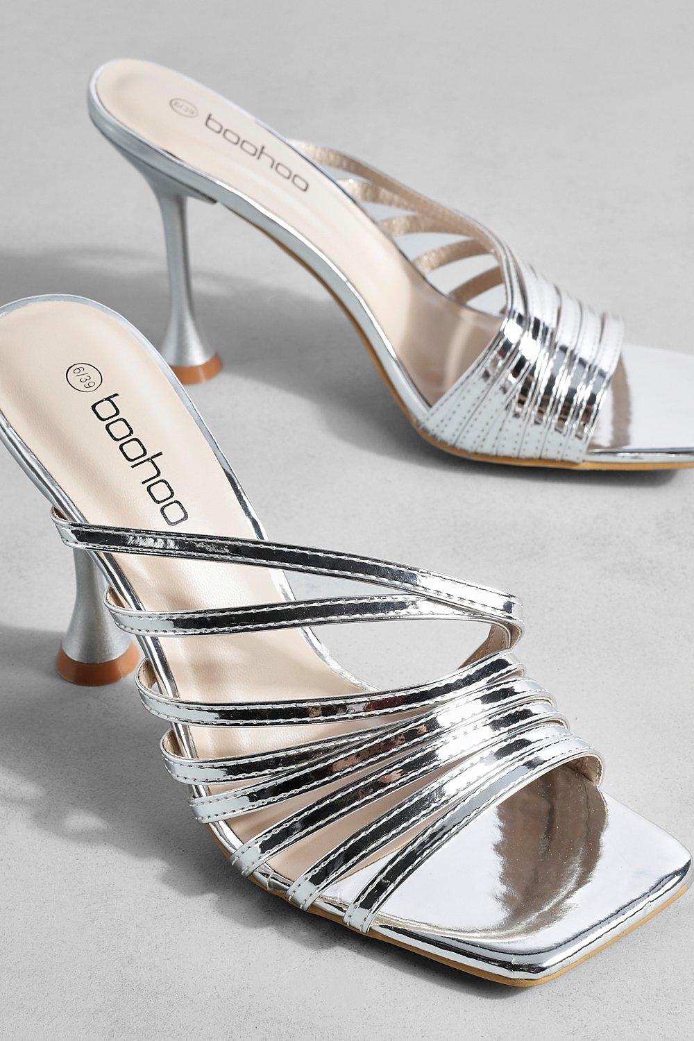 Metallic Multi Strap Heeled Mule