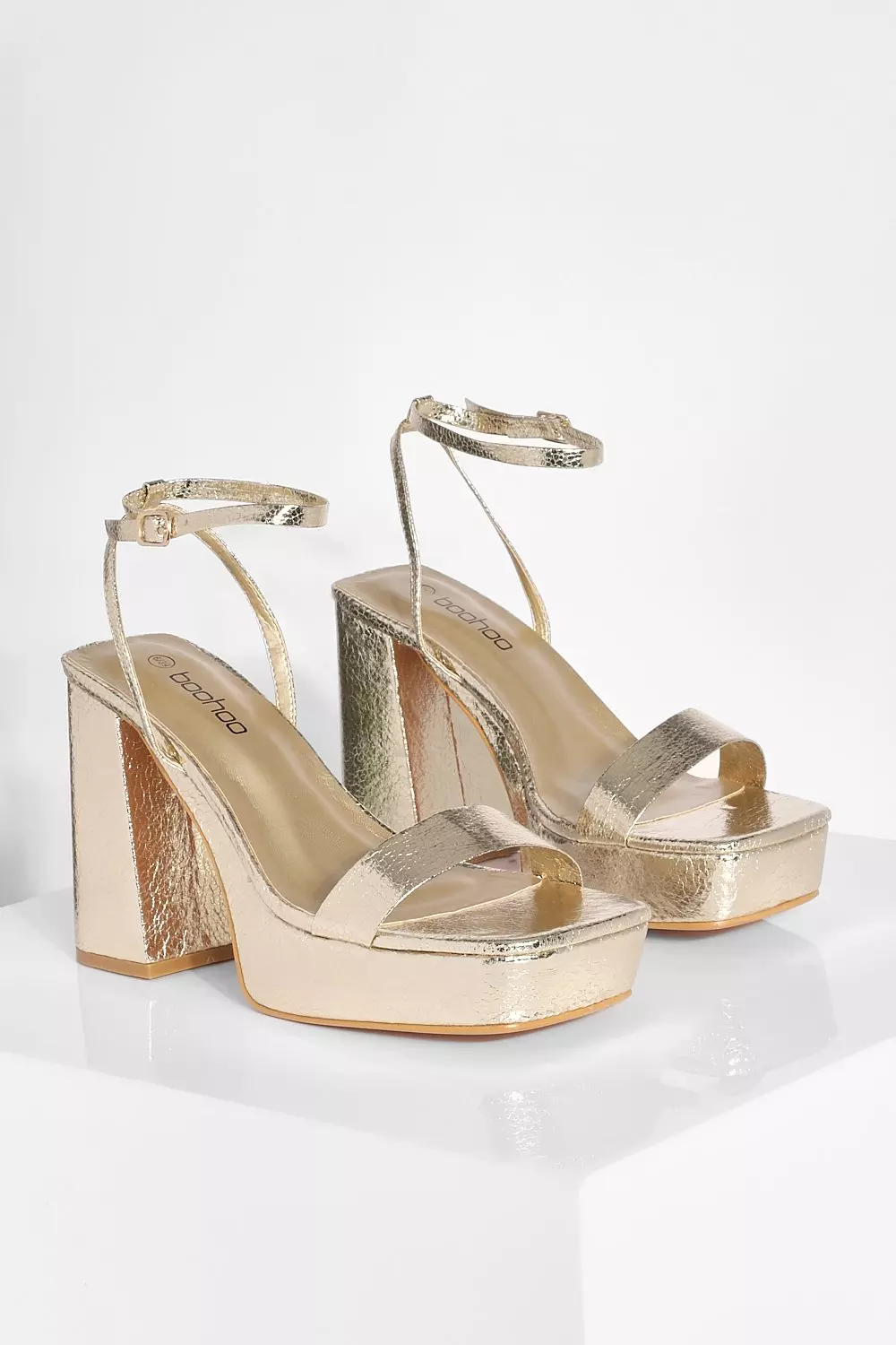 Gold Wide Metallic Square Toe Barely There Platform Heel  alternative image