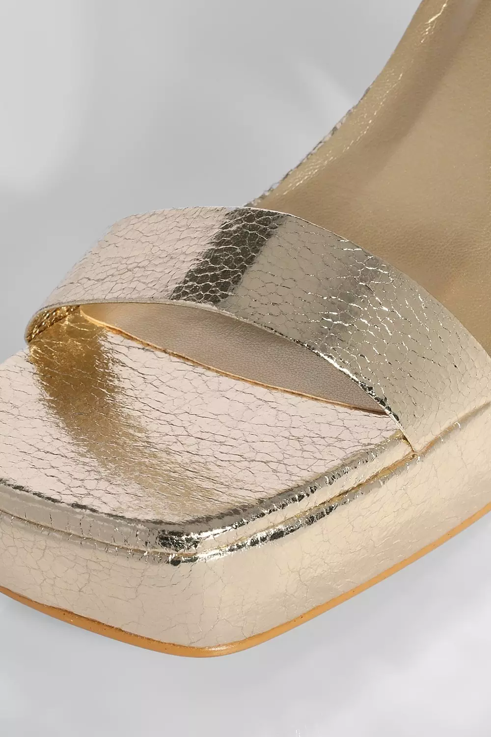 Gold Wide Metallic Square Toe Barely There Platform Heel  alternative image