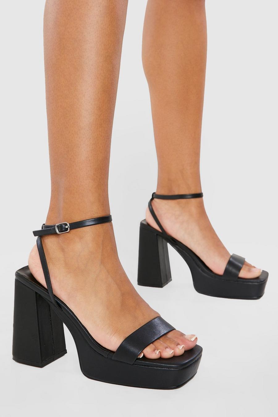 Black Wide Fit Square Toe Barely There Platform Heel 