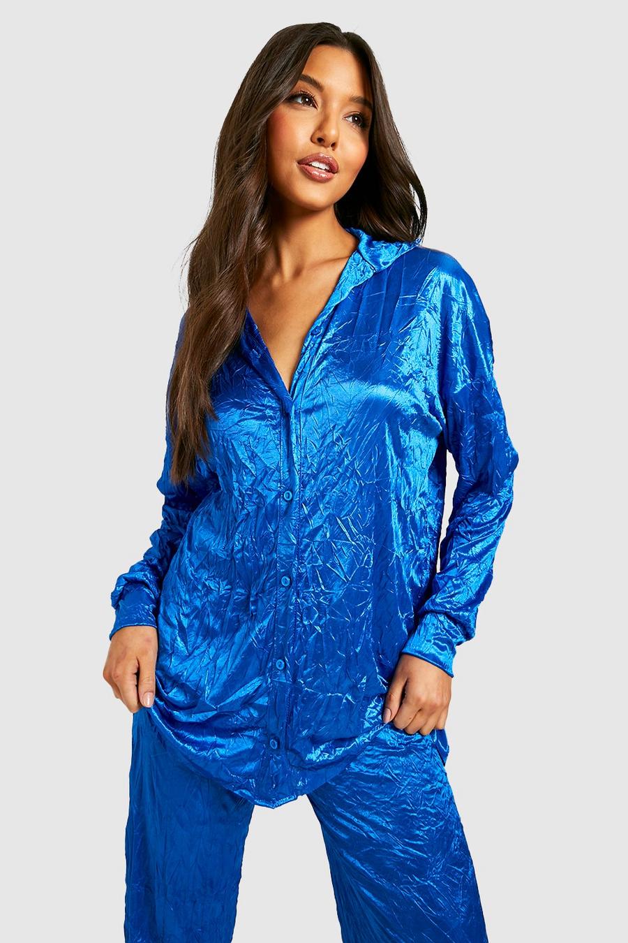 Cobalt Textured Satin Relaxed Fit Shirt image number 1