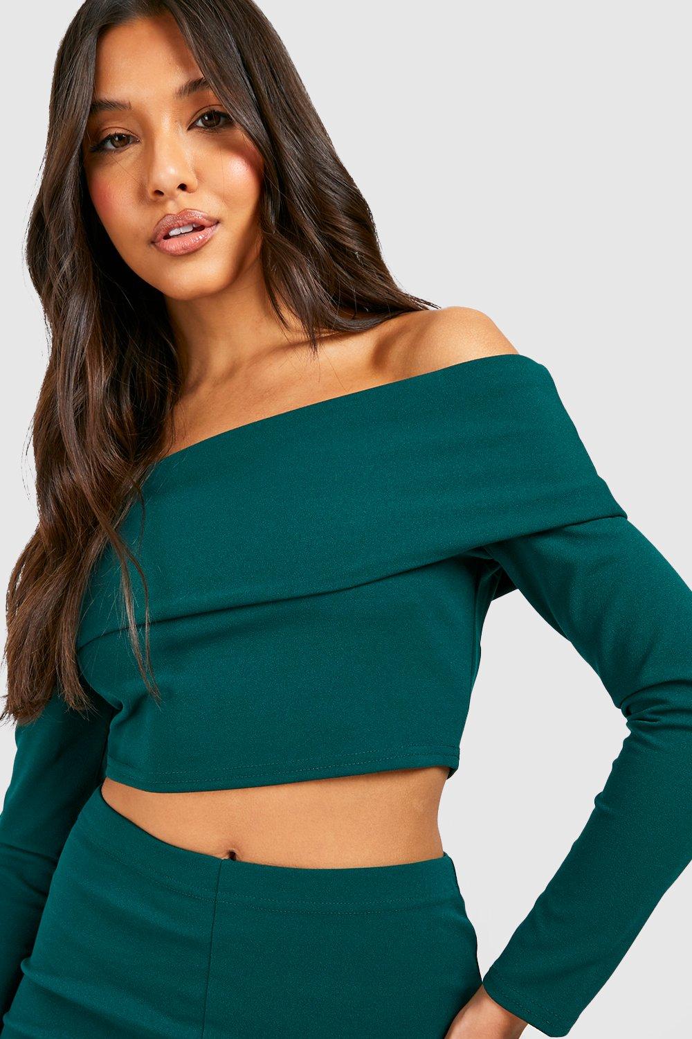 Long Sleeve Bardot Top Flare Trousers boohoo