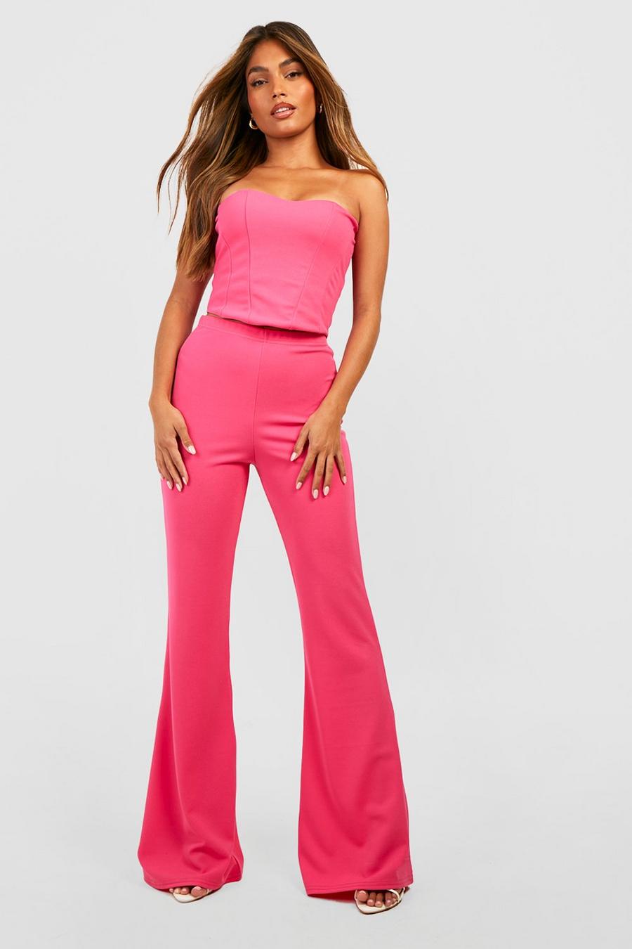 Fuchsia Corset Detail Top & Flare Pants image number 1