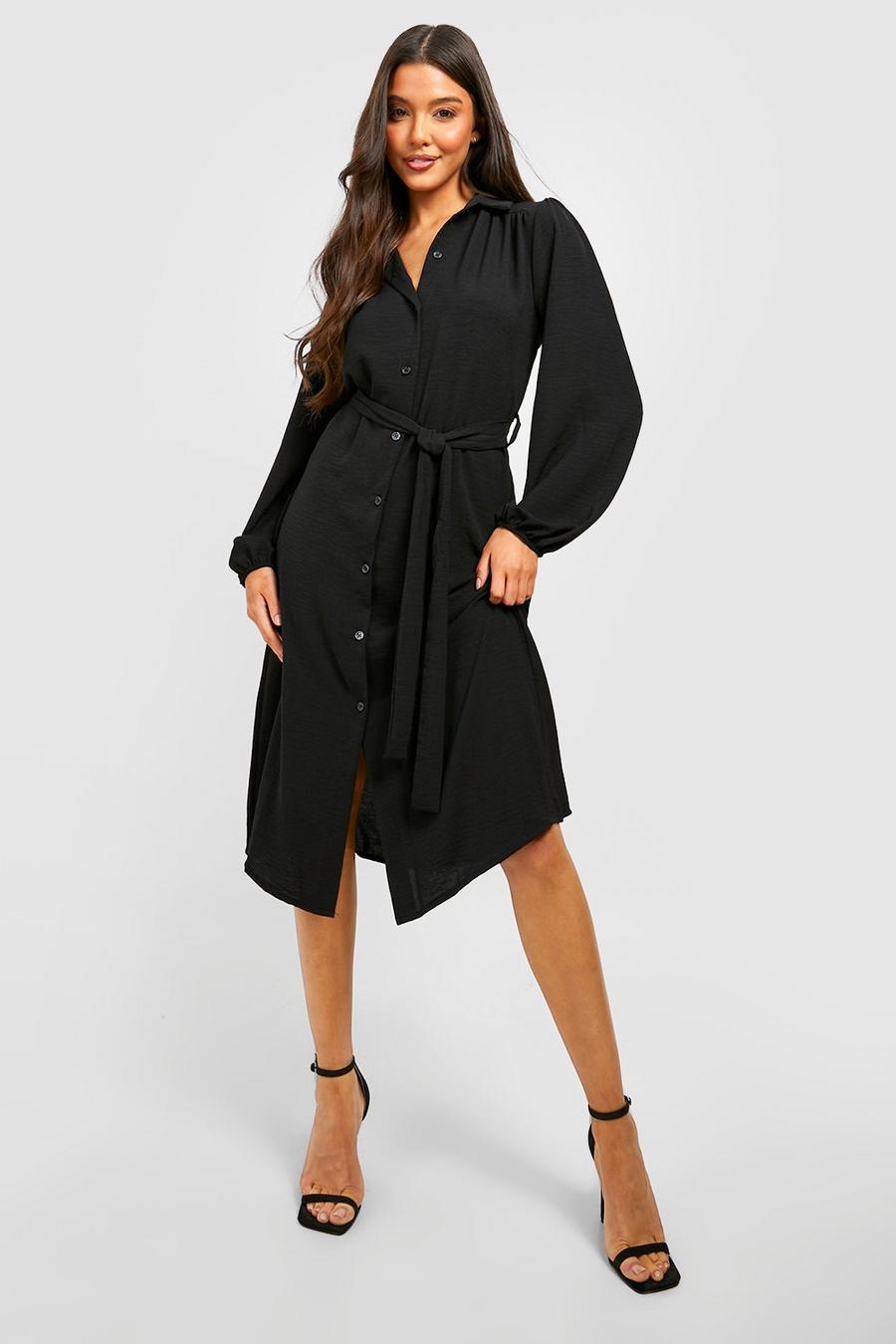 Black Knälång skjortklänning med volymärm
