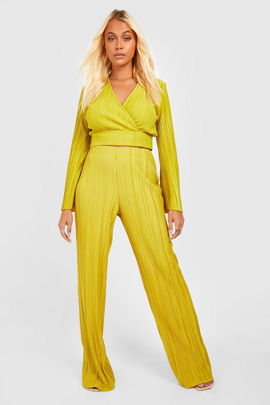 Lime Plisse Wide Leg Trousers image number 1