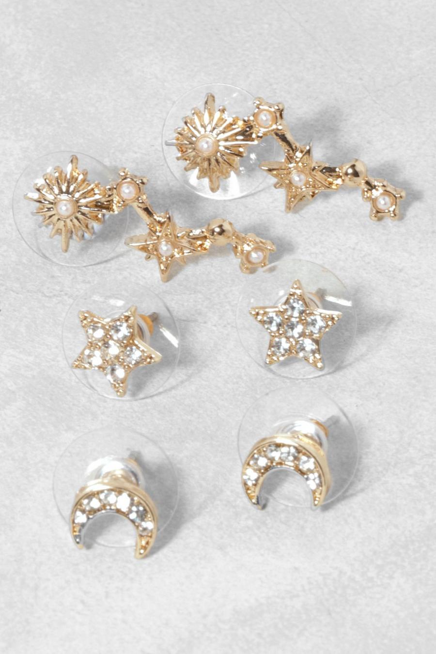 Gold North Star 3 Pack Stud Earrings image number 1