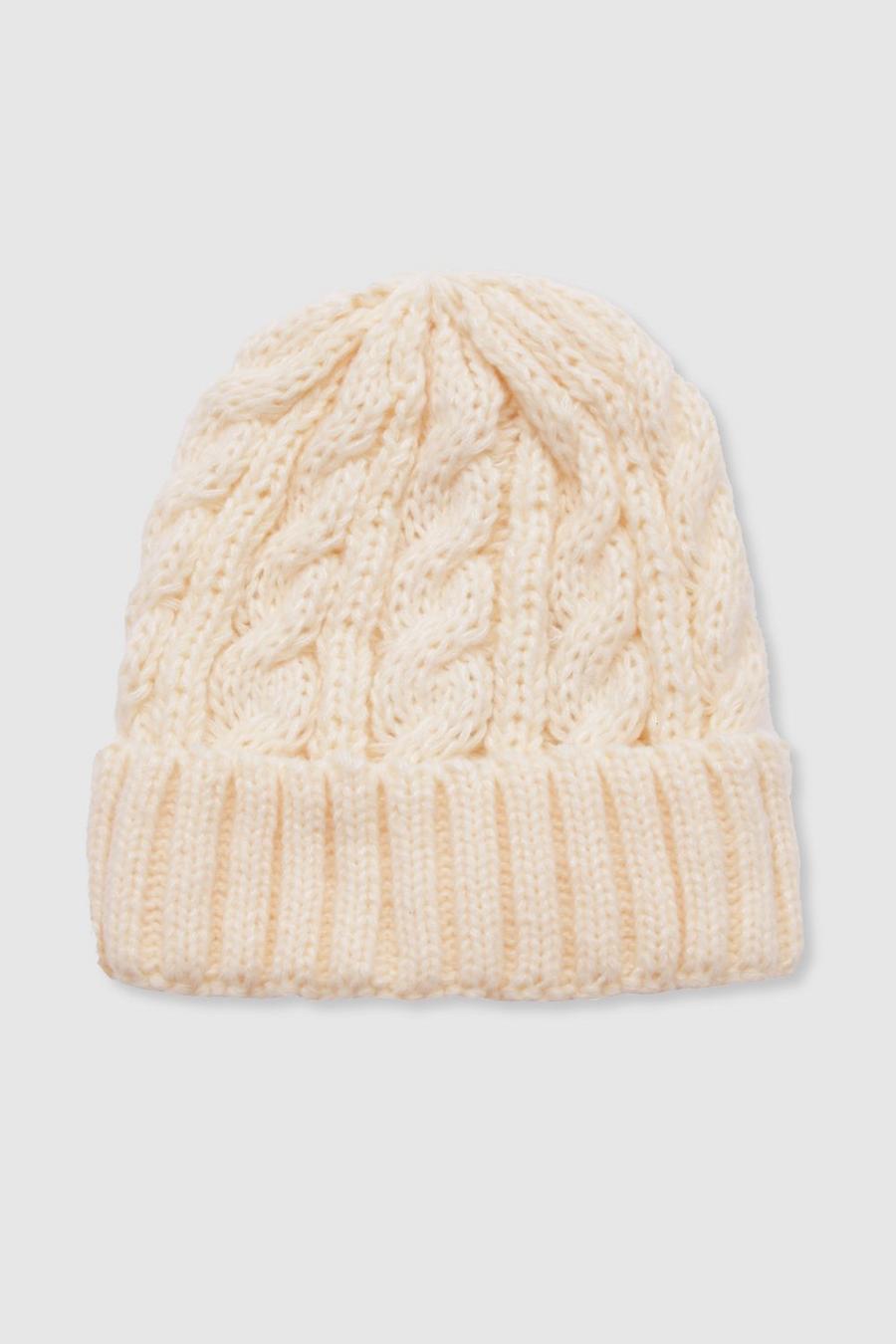 Chunky Cream Cable Knit Beanie  image number 1