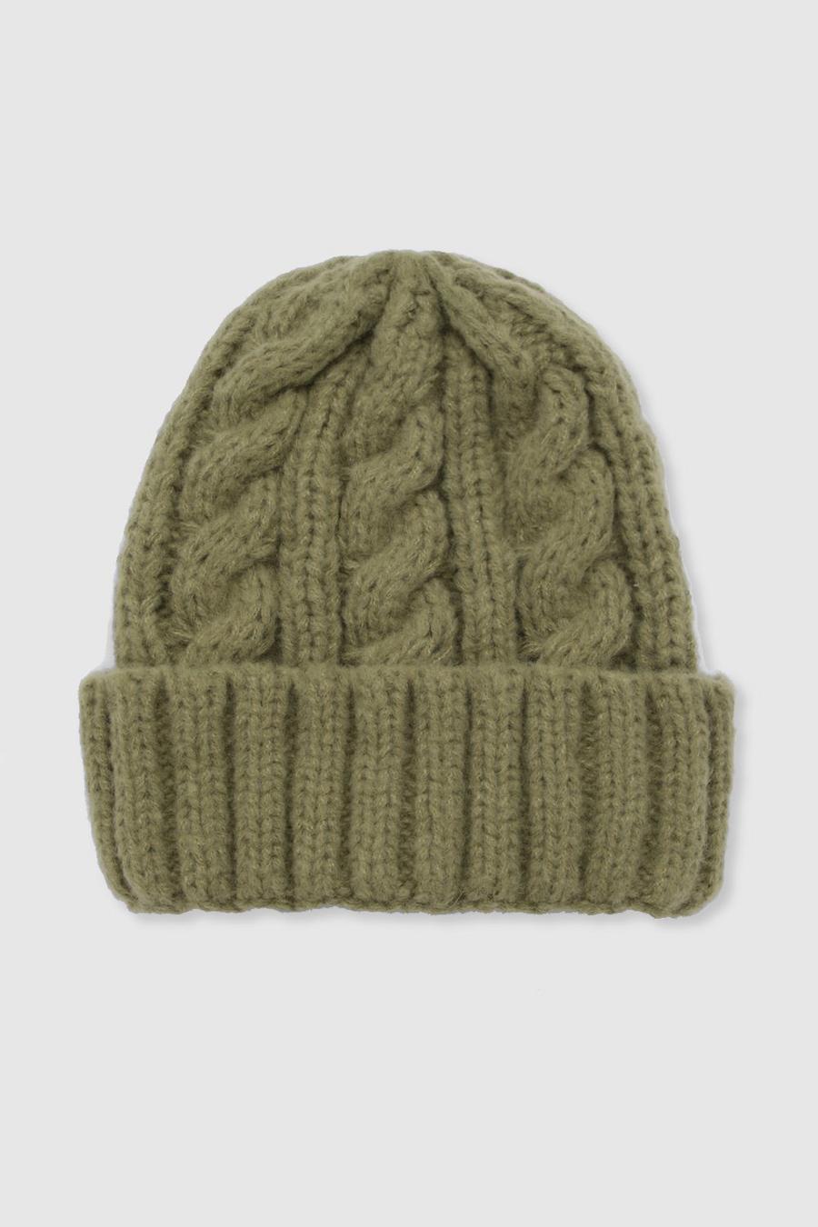 Chunky Olive Cable Knit Beanie 