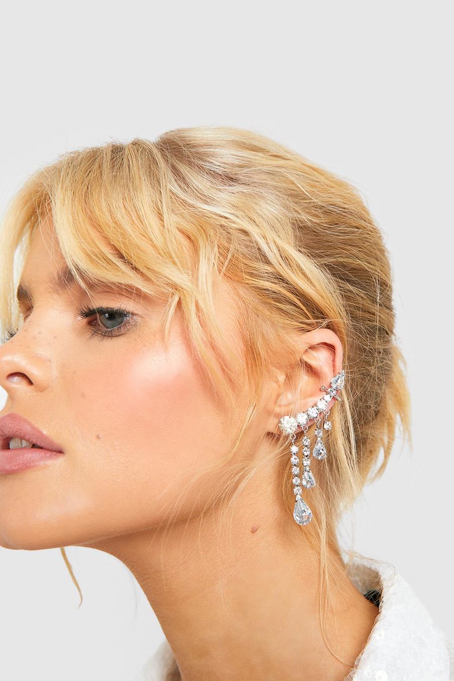 Silver Crystal Droplet Ear Cuff Climber image number 1