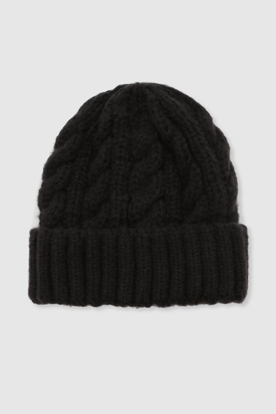 Chunky Black Cable Knit Beanie  image number 1