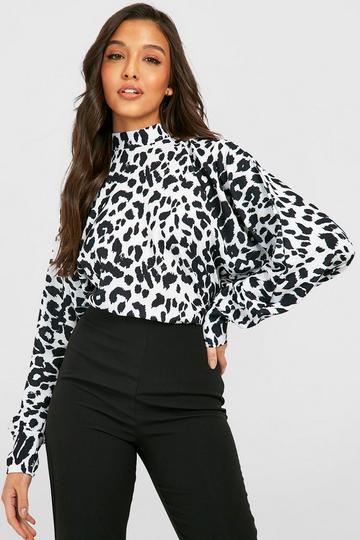 Mono Print High Neck Blouse black