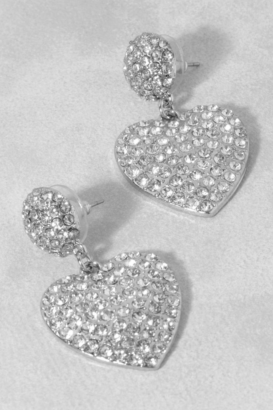 Silver Pave Crystal Double Heart Drop Earring image number 1
