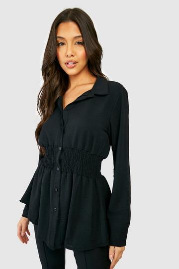 Hammered Shirred Waist Shirt black