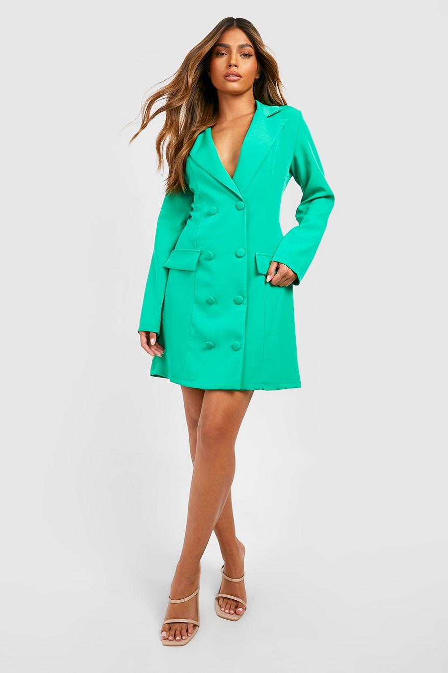 Bright green vert Lace Up Back Tailored Blazer Dress