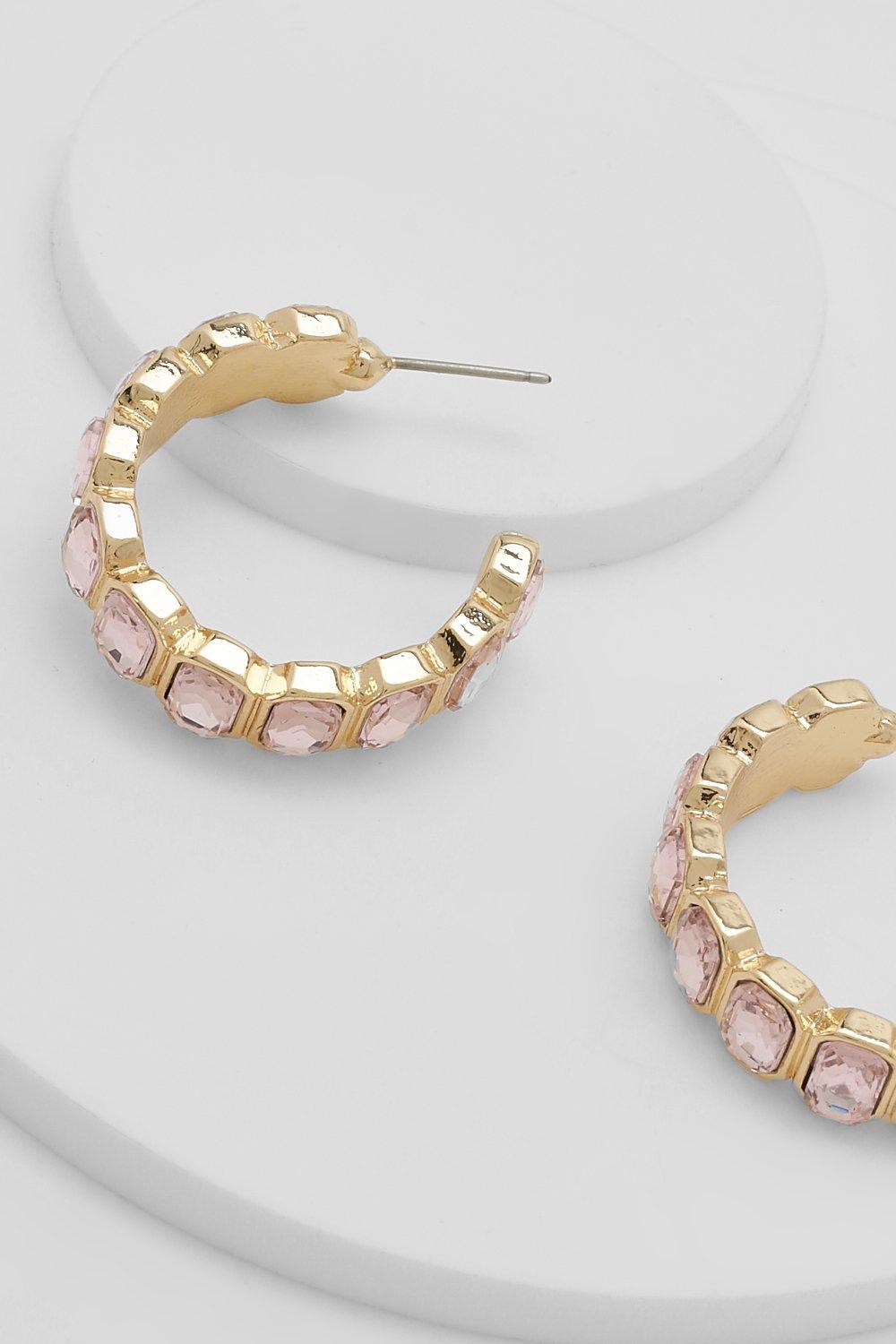 Emerald Cut Pink Gold Inlay Hoop Earrings boohoo NZ