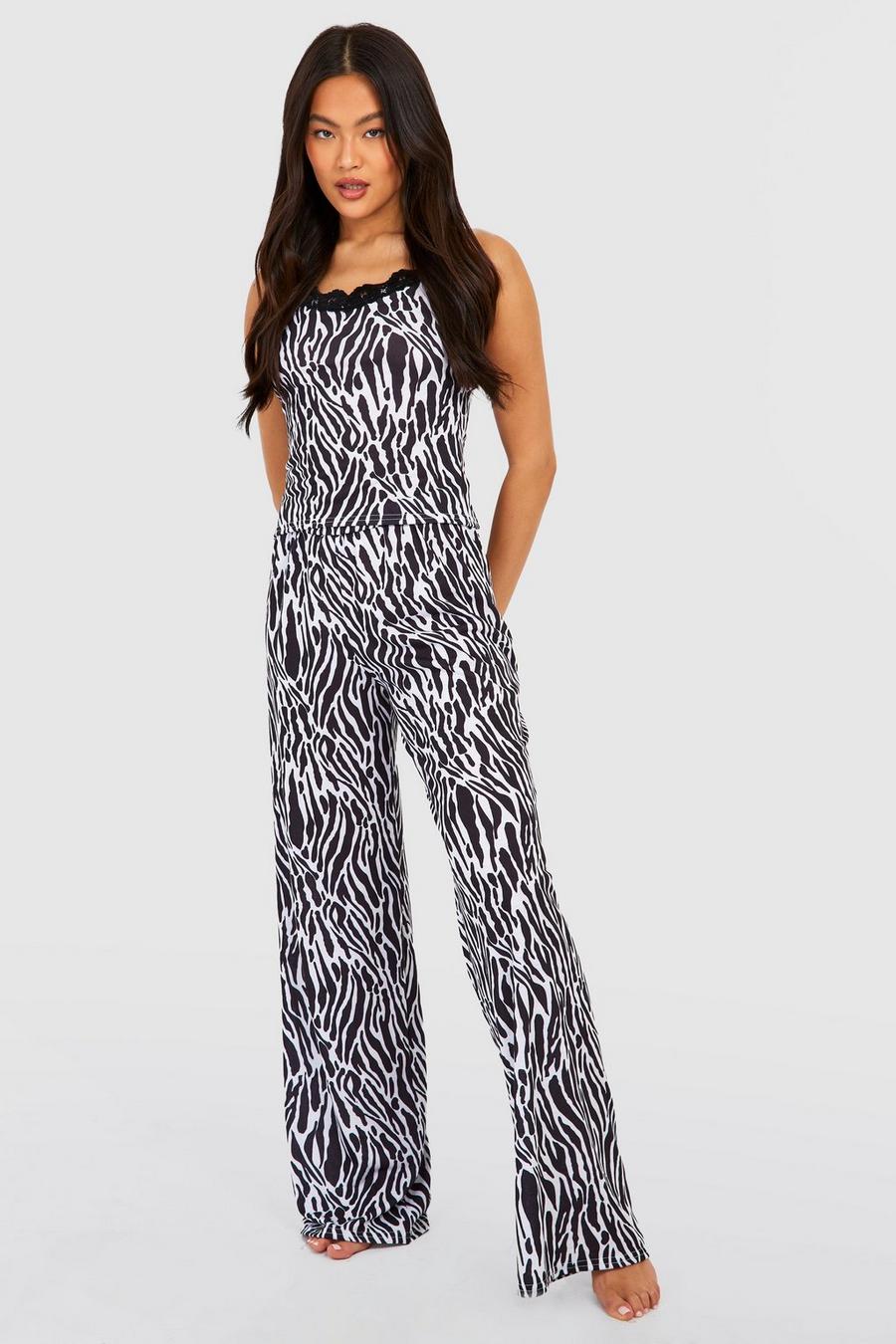 Black_white Zebra Print Cami And Pants Pajama Set image number 1