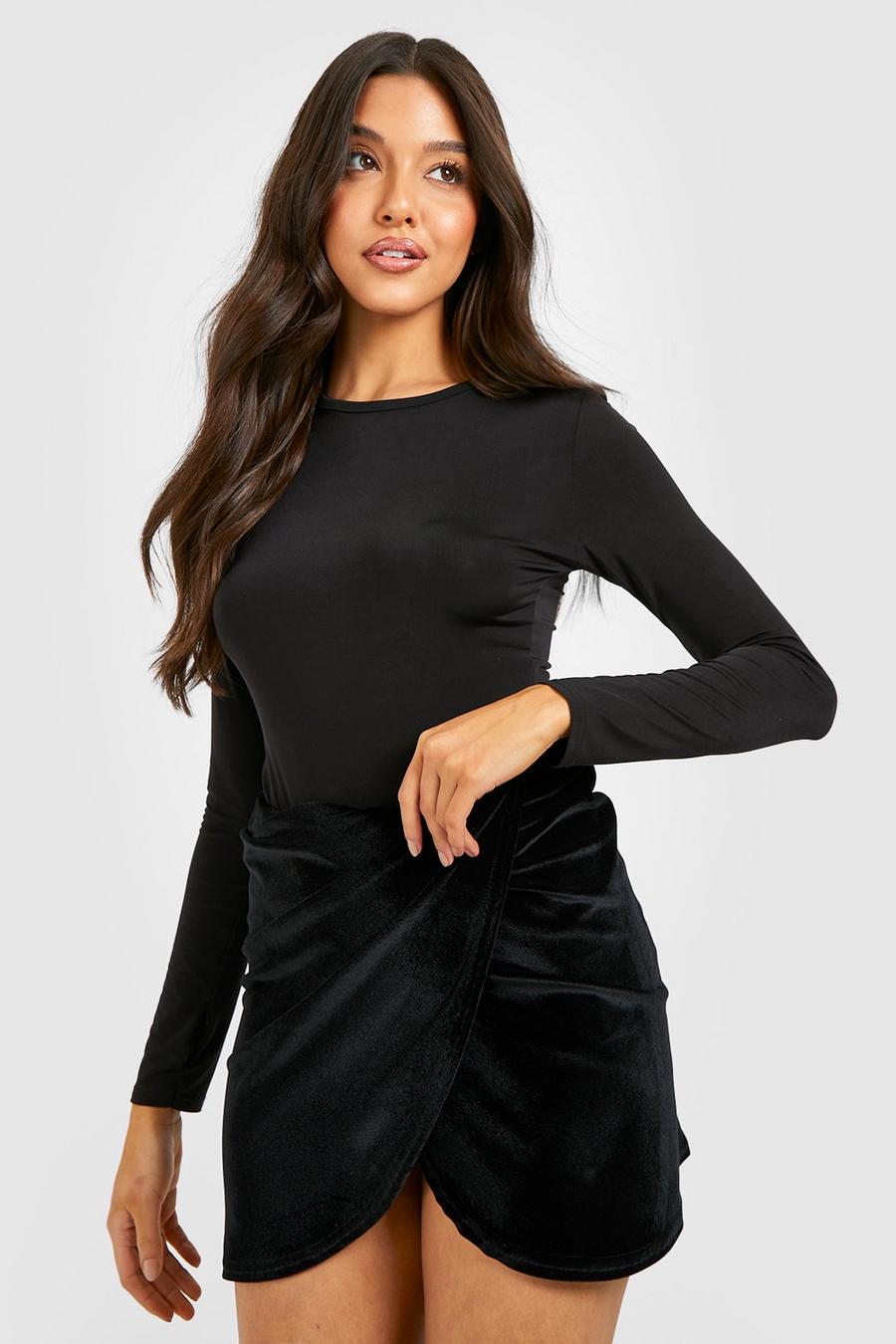 Black Velvet Wrap Over Micro Mini Skirt