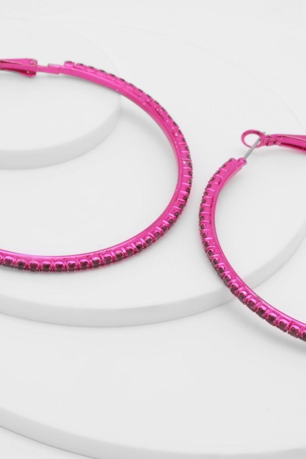 Pink stone sale hoop earrings