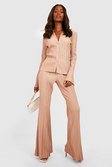 Sand  Flared Plisse Trousers