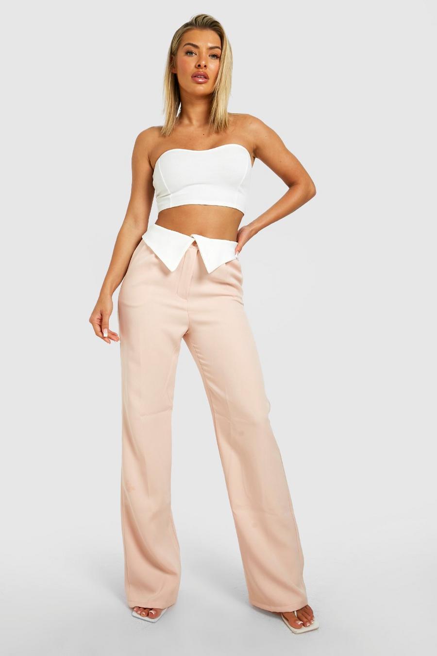 Pink Folded Waist Tailored Straight Fit Pants image number 1